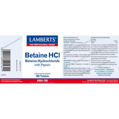 Betain HCl 324 mg/Pepsin 5 mg Lamberts, 180 tabletter